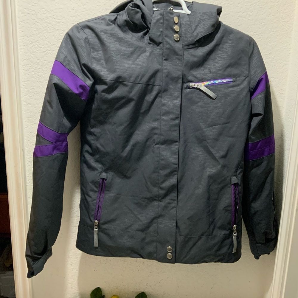 SPYDER BOYS INSULATED HOODED WINTER SKI JACKET SIZE 20 GRAY/ PURPLE